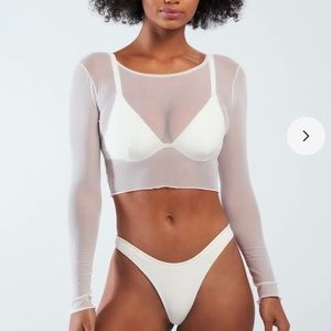 Gigi C white long sleeve mesh coverup